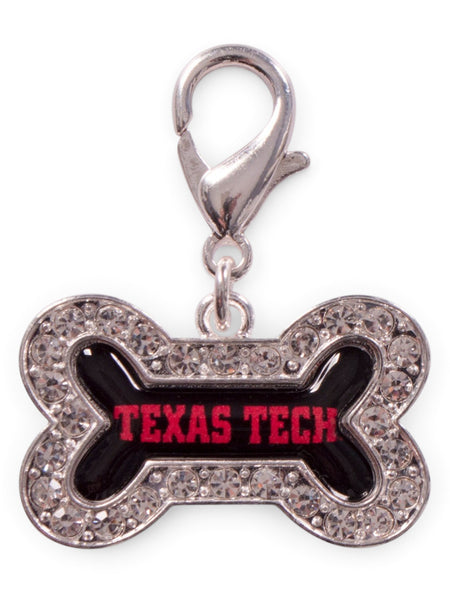 Texas Tech Red Raiders Crystal Dog Bone Pet Collar Charm – Front view