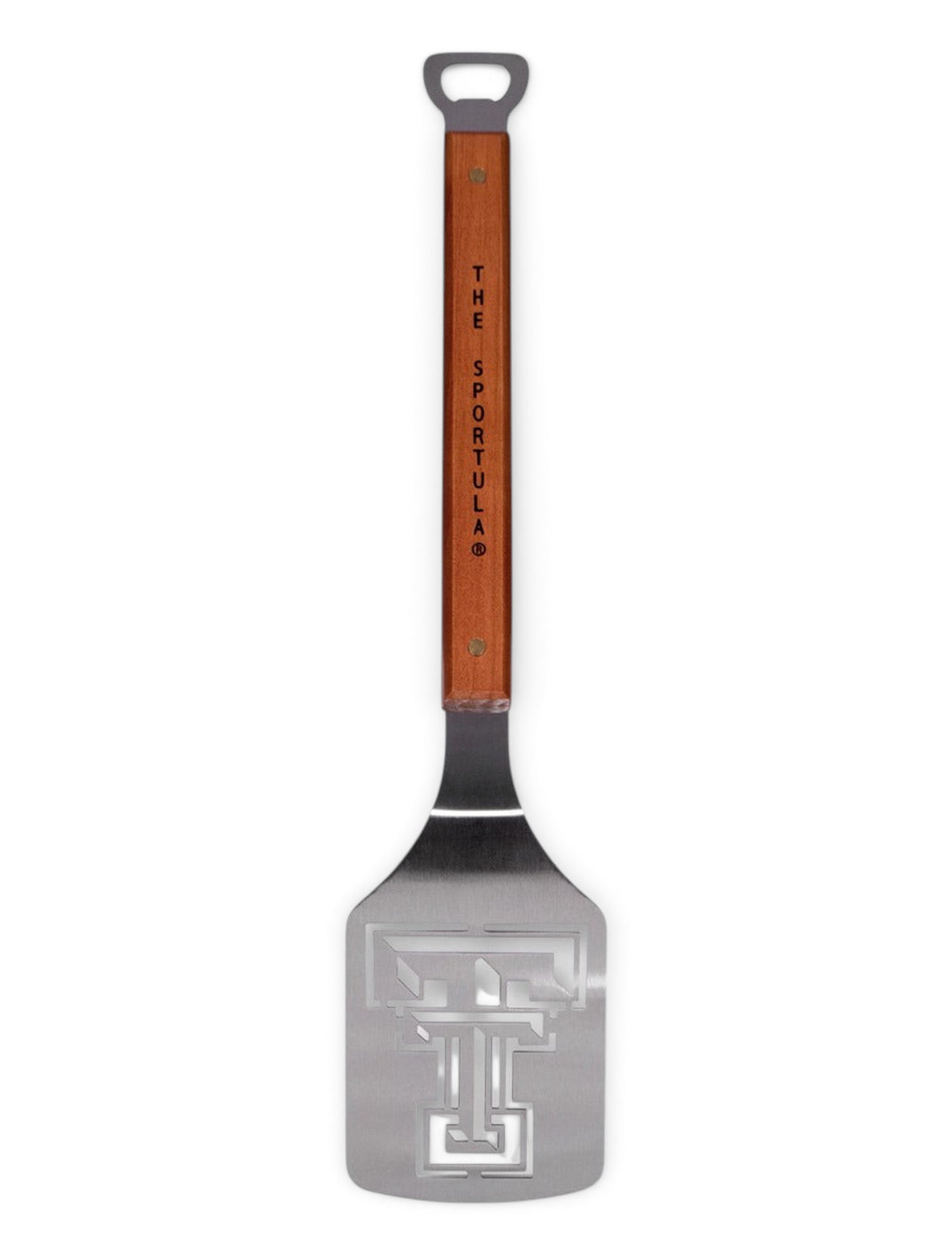 Texas Tech Red Raiders & Cutout Double T on Wood & Metal Spatula – Detail