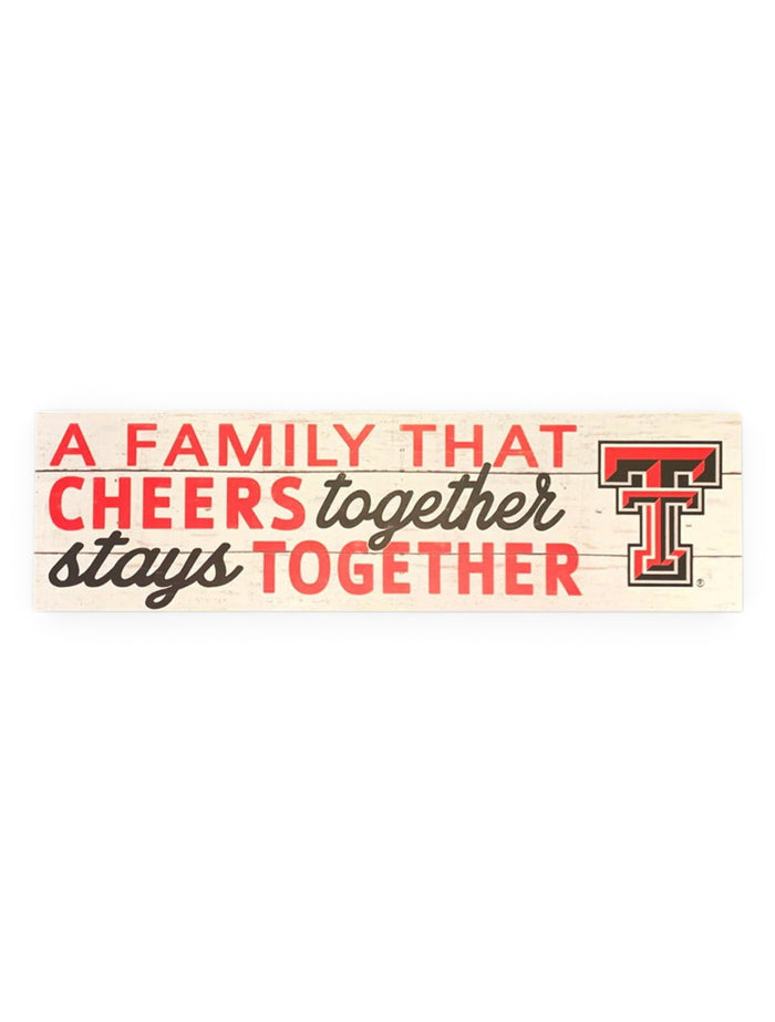 Texas Tech Red Raiders Double T "A Family that Cheers" 35x10 Wood Sign – Front view