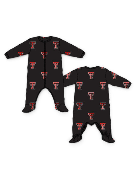 Texas Tech Red Raiders Double T All Over INFANT Pajama Sleeper – Front view