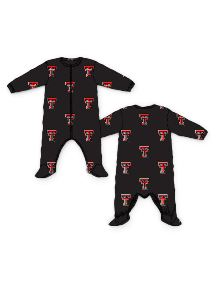 Texas Tech Red Raiders Double T All Over INFANT Pajama Sleeper – Front view