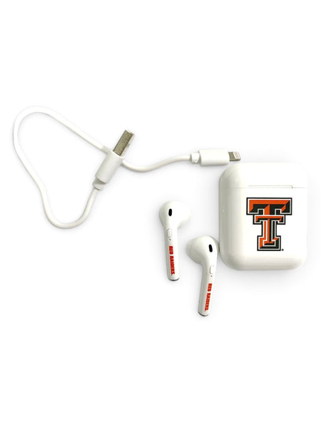 Texas Tech Red Raiders Double T Bluetooth Earbuds With Charging Case – Front view