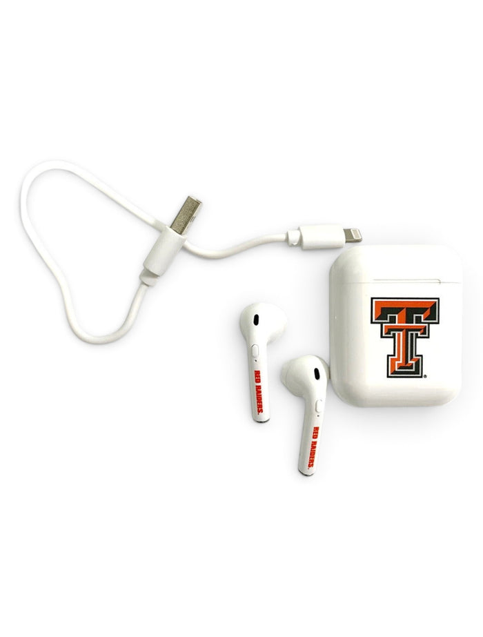 Texas Tech Red Raiders Double T Bluetooth Earbuds With Charging Case – Front view