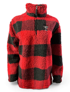 Texas Tech Red Raiders Double T Buffalo Plaid YOUTH Sherpa Quarter-Zip Pullover – Front view