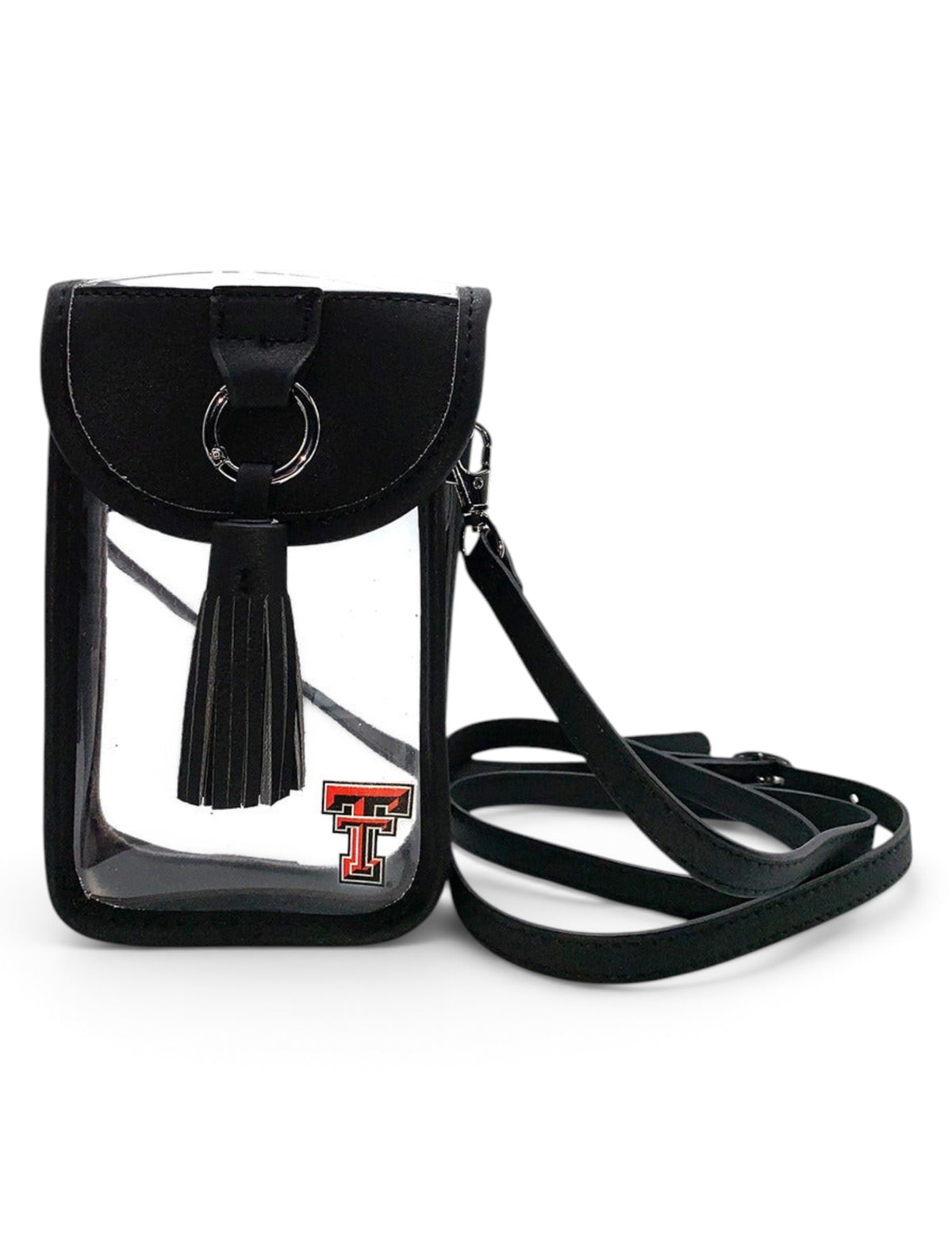 Texas Tech Red Raiders Double T Clear Black Cell Phone Case With Charm – Front view