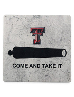 Texas Tech REd Raiders Double T "Come and Take It" with Cork Backing Coaster – Front view