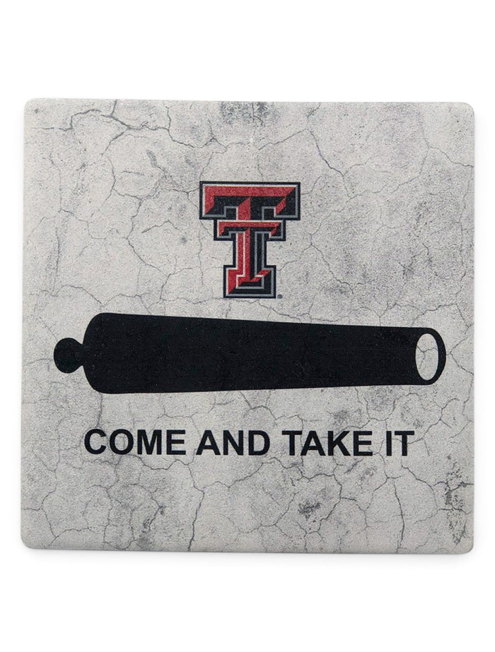 Texas Tech REd Raiders Double T "Come and Take It" with Cork Backing Coaster – Front view