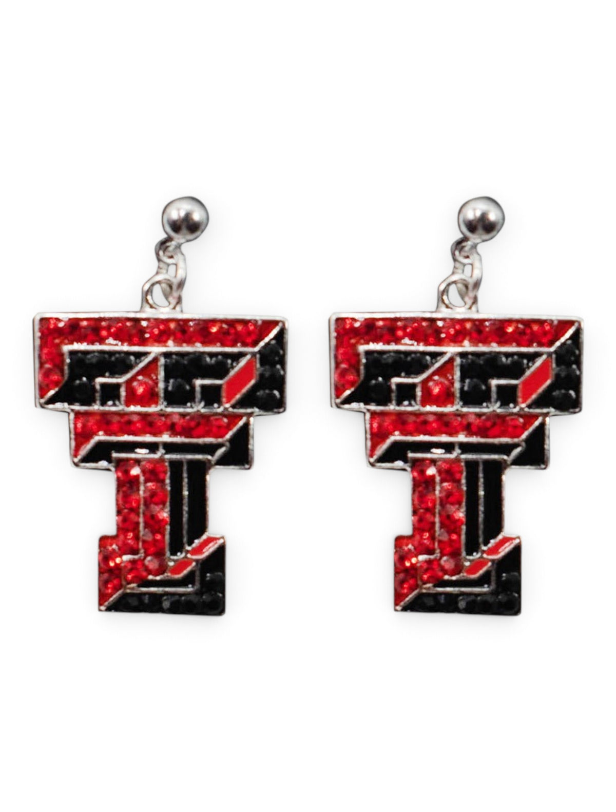 Texas Tech Red Raiders Double T Crystal Earrings – Front view