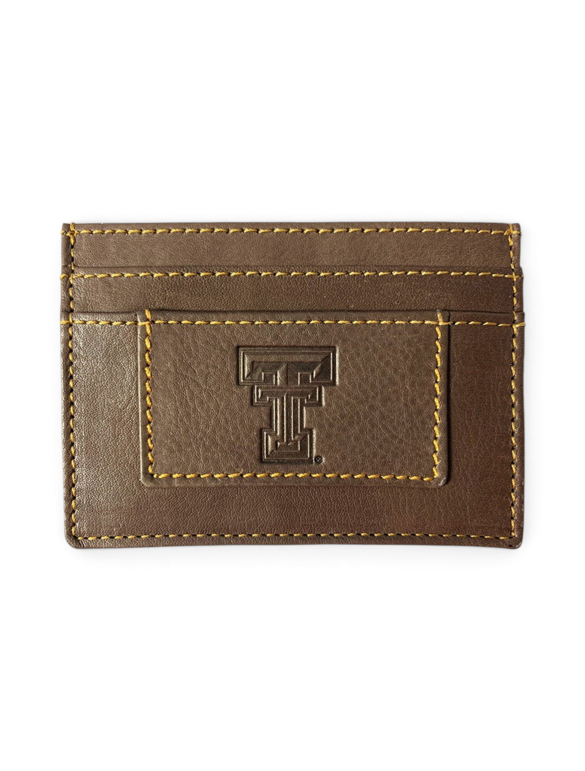 Texas Tech Red Raiders Double T Nappa Leather Card Holder – Brown front view