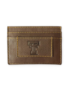 Texas Tech Red Raiders Double T Nappa Leather Card Holder – Brown front view