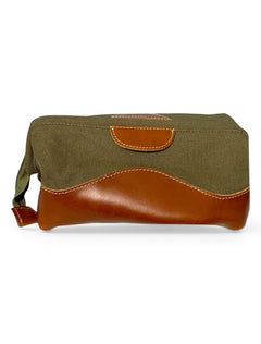 Texas Tech Red Raiders Double T Olive and Brown Canvas And Leather Toiletry Bag – Detail