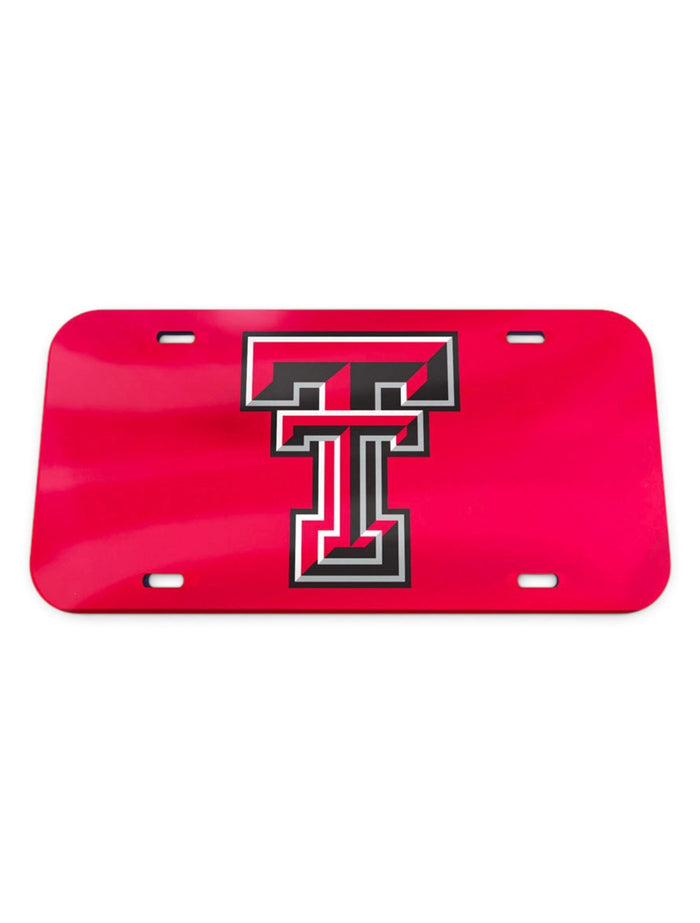 Texas Tech Red Raiders Double T on Red Acrylic License Plate Cover – Front view