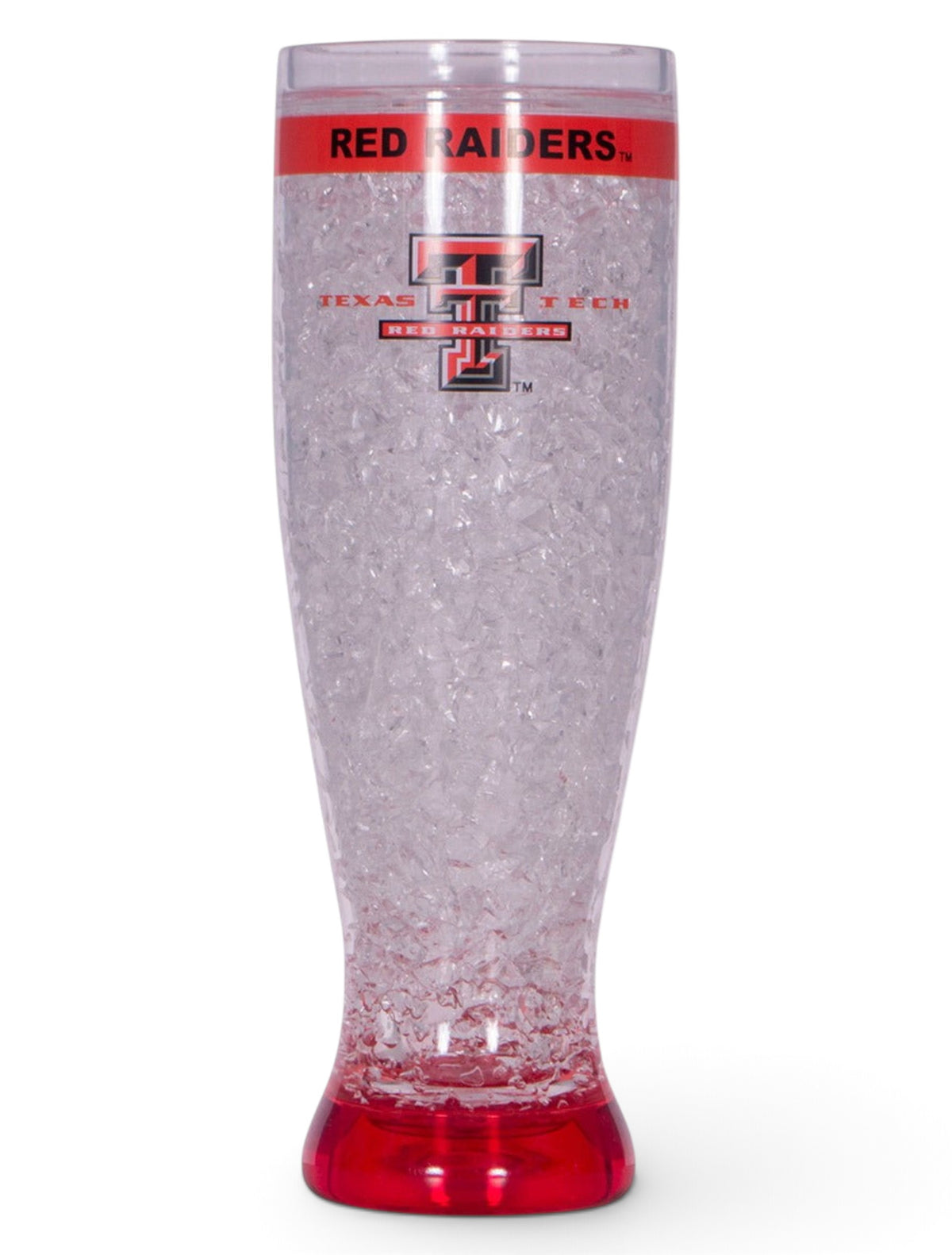 Texas Tech Red Raiders & Double T on Red & Clear Freezer Pilsner Glass – Front view