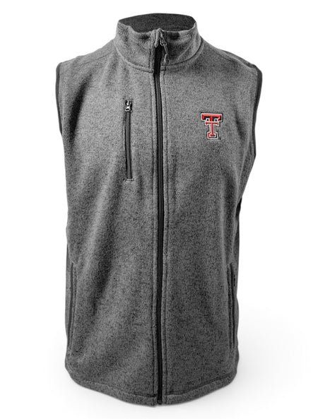 Texas Tech Red Raiders Double T "Pacific Heathered" Full-Zip Vest In Charcoal – Front view