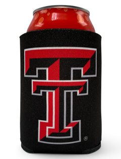Texas Tech Red Raiders Double T Rugged Football Font Can Cooler – Back view