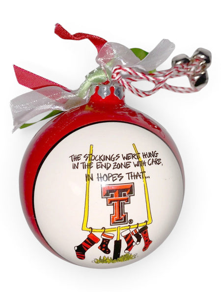 Texas Tech Red Raiders Double T "Stockings" Glass Ornament In Red – Front view