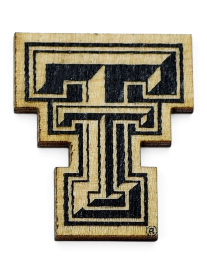 Texas Tech Red Raiders Double T Wooden Lapel Pin – Front view