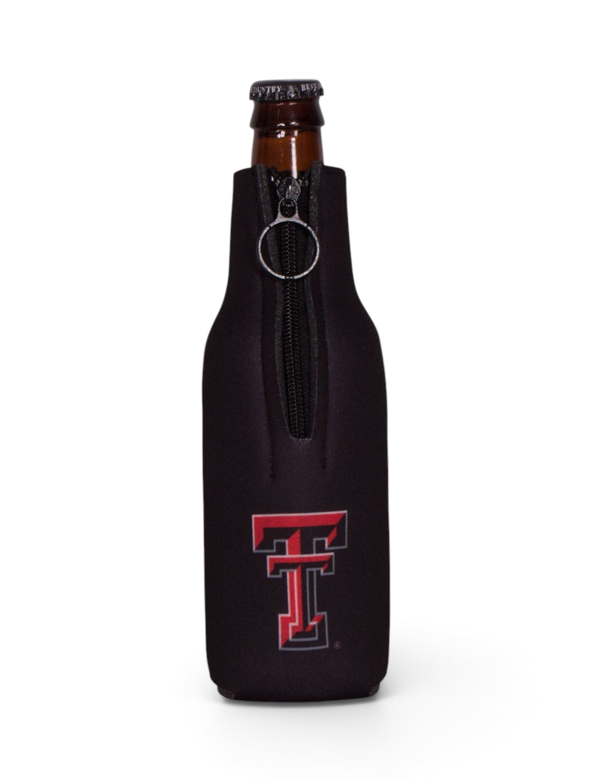 Texas Tech Red Raiders Double T Zippered Bottle Cooler – Black back view