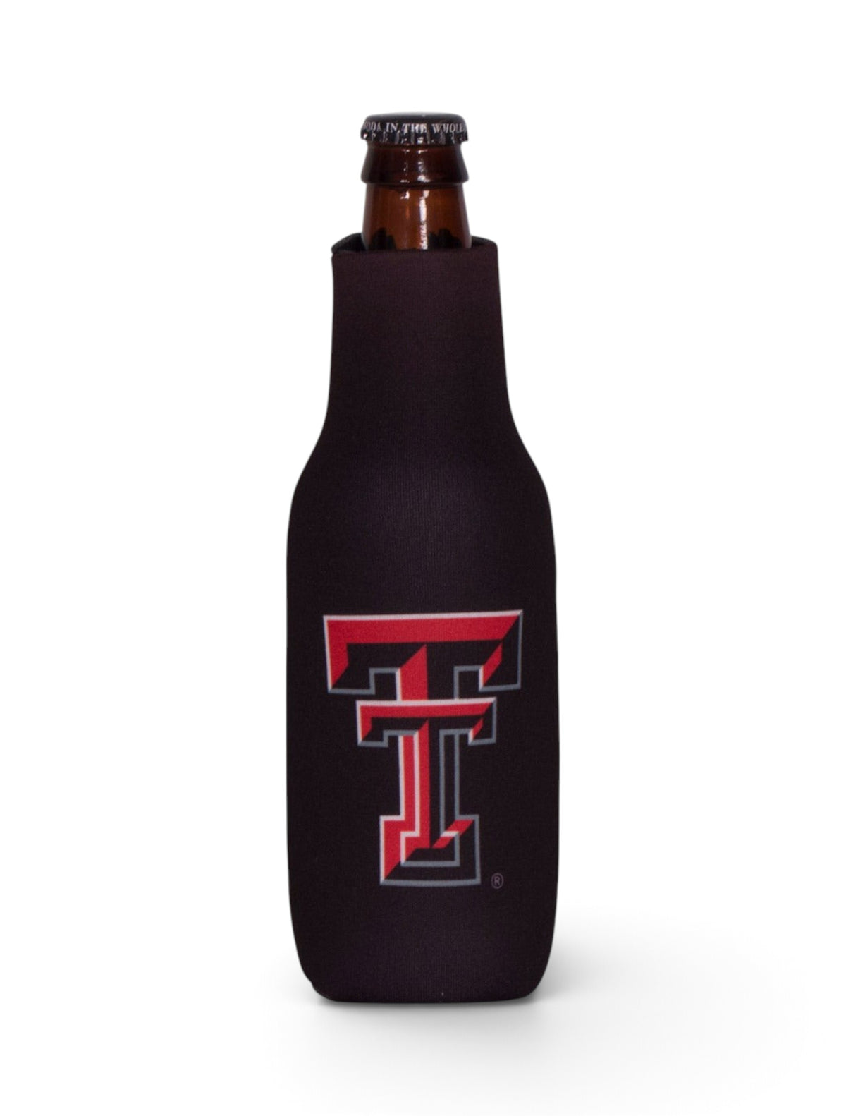 Texas Tech Red Raiders Double T Zippered Bottle Cooler – Black front view