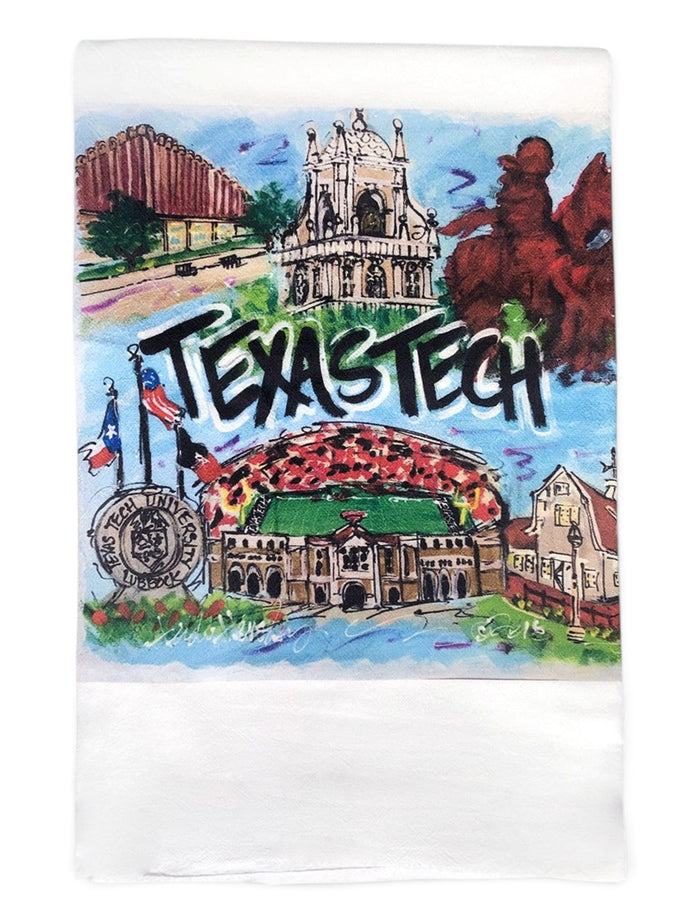 Texas Tech Red Raiders Football Field Collage Tea Towel – Front view