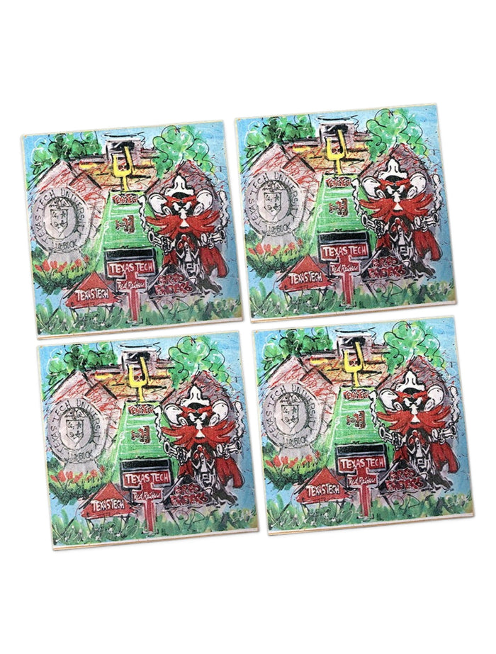 Texas Tech Red Raiders Football Field Collage Wood Coaster Set – Front view
