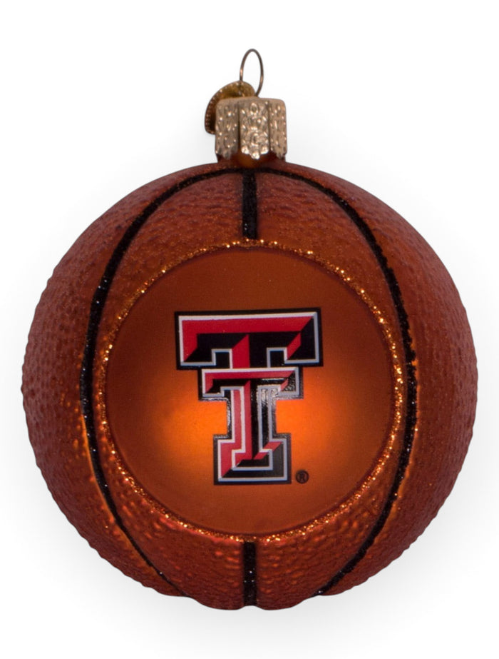 Texas Tech Red Raiders Glass Blown Basketball Ornament – Front view