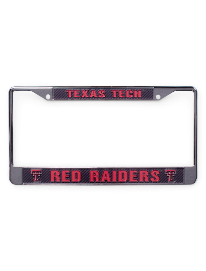 Texas Tech Red Raiders in Red on Carbon Acrylic License Plate Frame – Front view