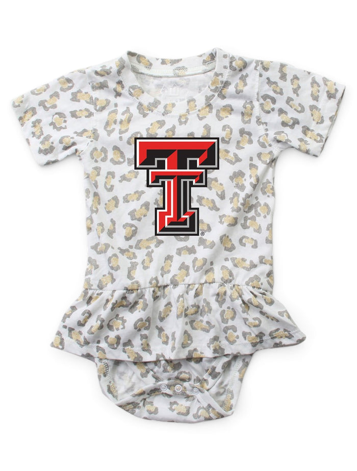 Texas Tech Red Raiders INFANT All Over Leopard Print Ruffle Onesie – Front view