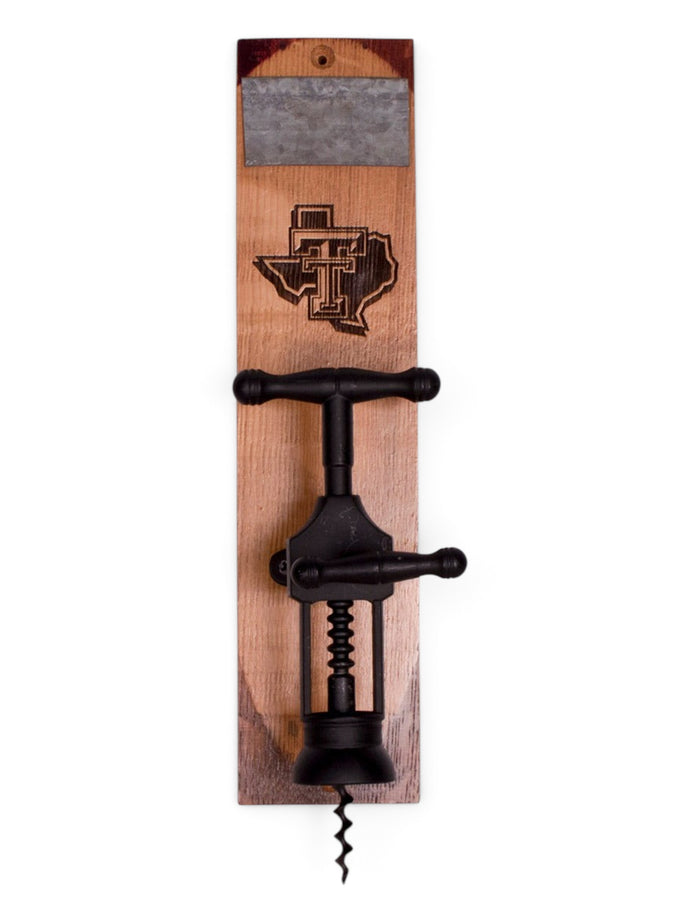 Texas Tech Red Raiders Lone Star Pride Wood Wall Mount Corkscrew – Front view