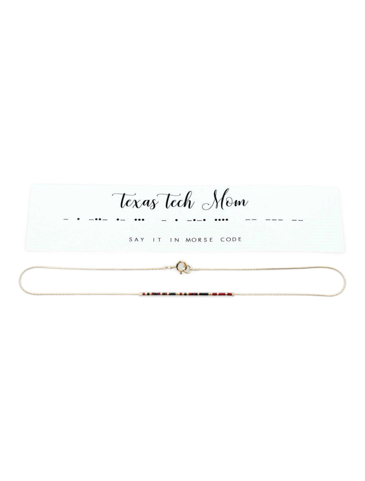 Texas Tech Red Raiders "Mom" Morse Code Necklace – Gold detail