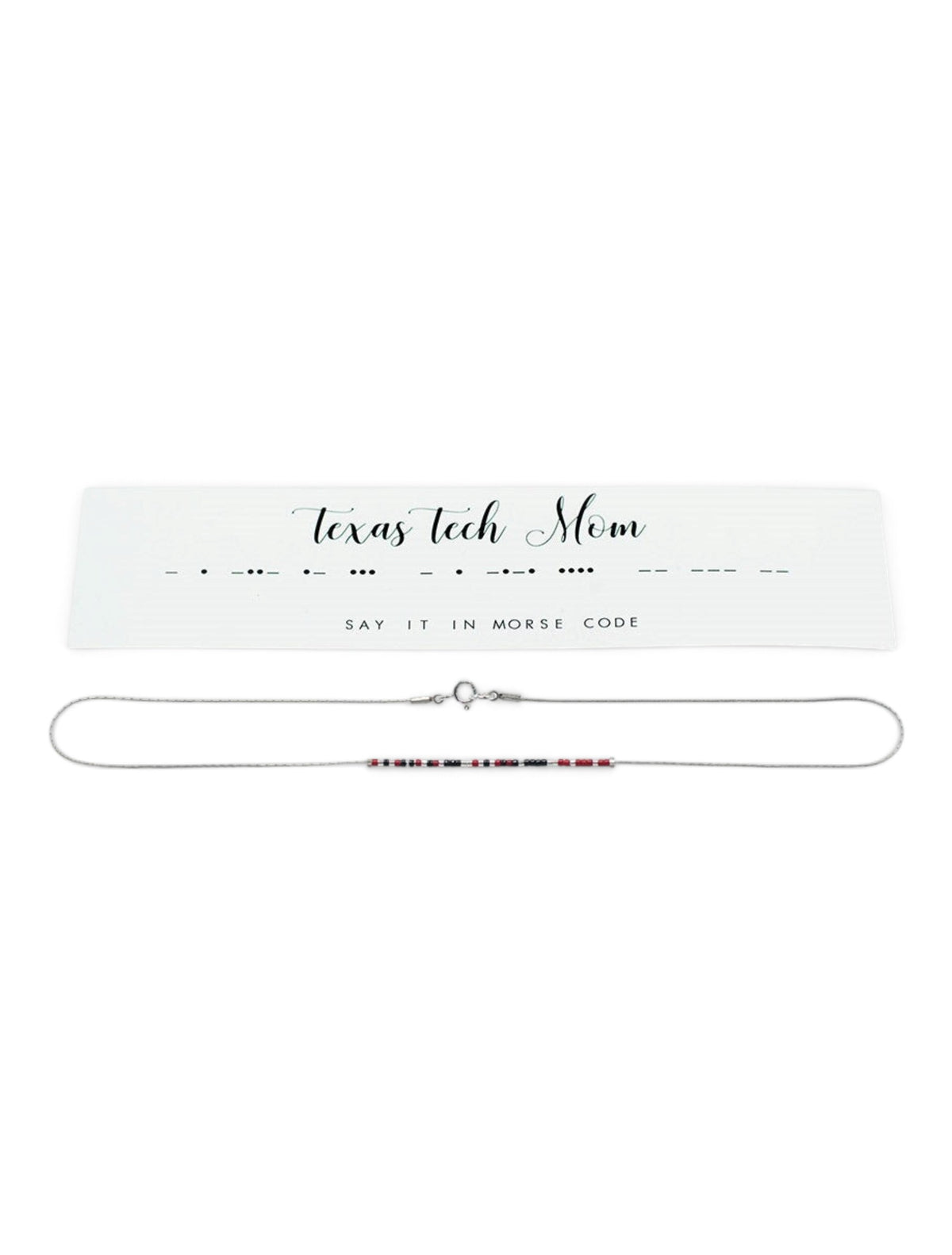 Texas Tech Red Raiders "Mom" Morse Code Necklace – Silver detail