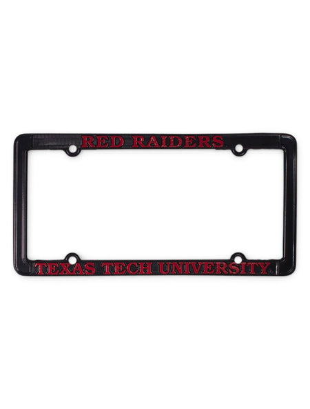 Texas Tech Red Raiders on Polished Black Chrome License Plate Frame – Front view