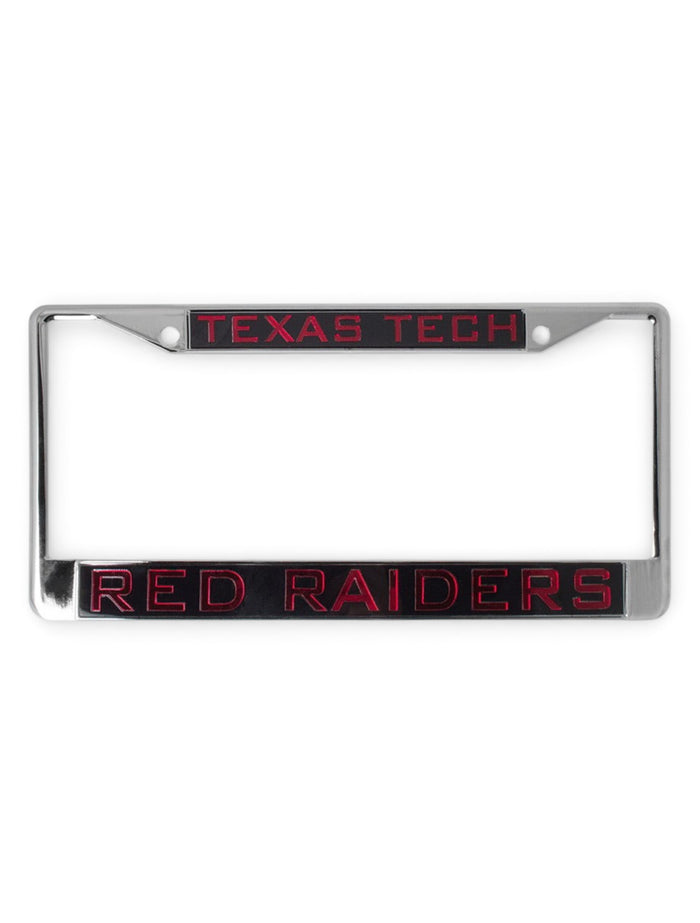 Texas Tech Red Raiders on Red, Black & Chrome License Plate Frame – Front view
