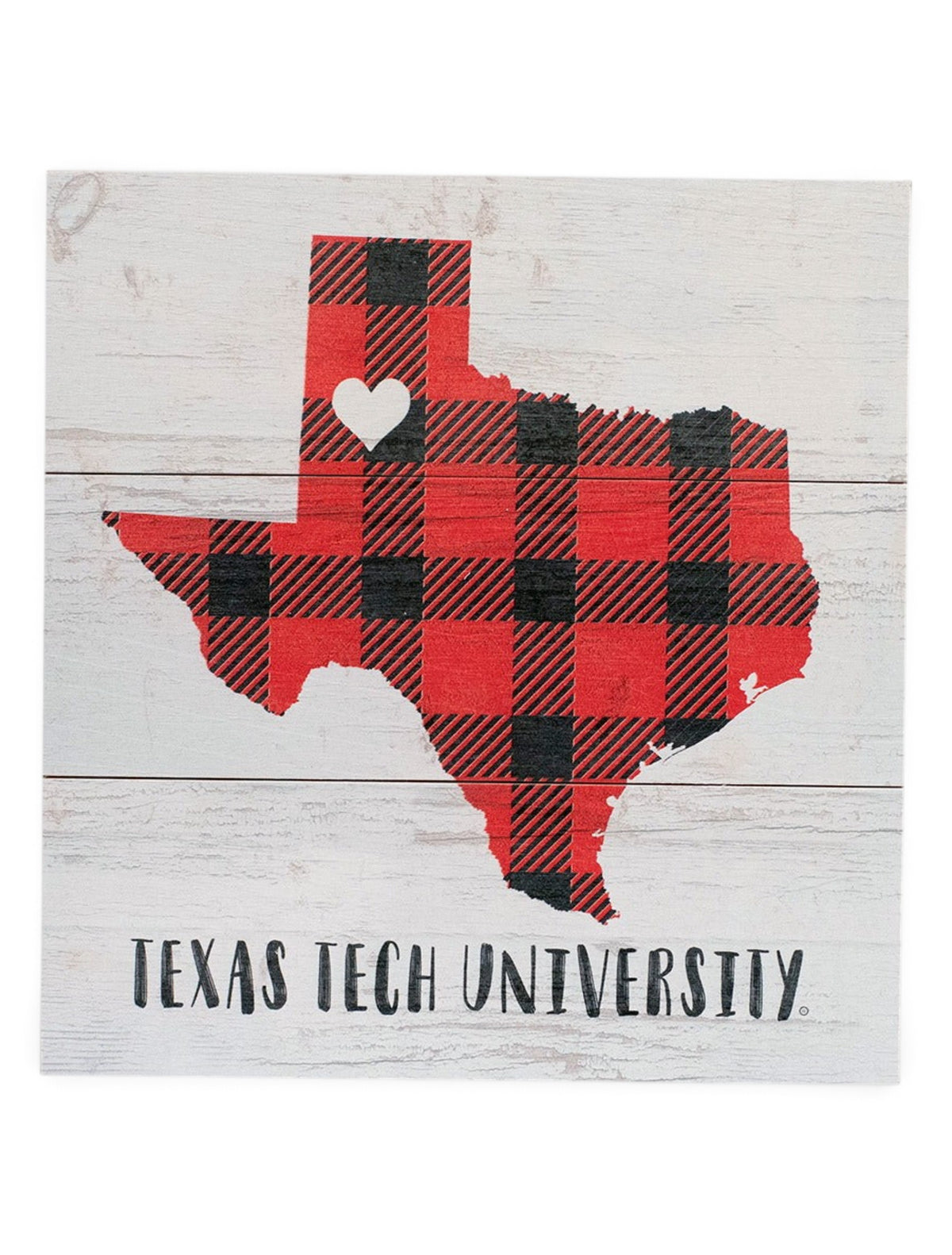 Texas Tech Red Raiders Plaid State with Heart over Lubbock Wall Art – Front view