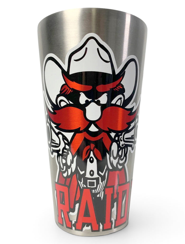 Texas Tech Red Raiders Raider Red Double Walled 16 Oz Metal Pint Glass – Front view