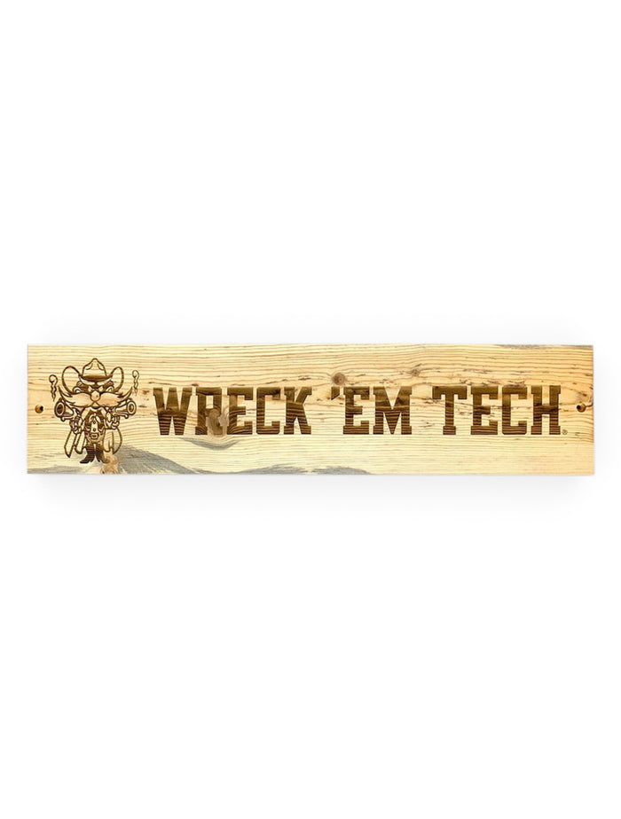 Texas Tech Red Raiders Raider Red Horizontal Blue Pine Wooden Sign – Front view
