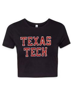 Texas Tech Red Raiders "Rugged Football" Crop Top – Black front view