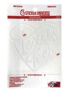 Texas Tech Red Raiders Script Inside of Heart With Guns Up Window Decal – Front view