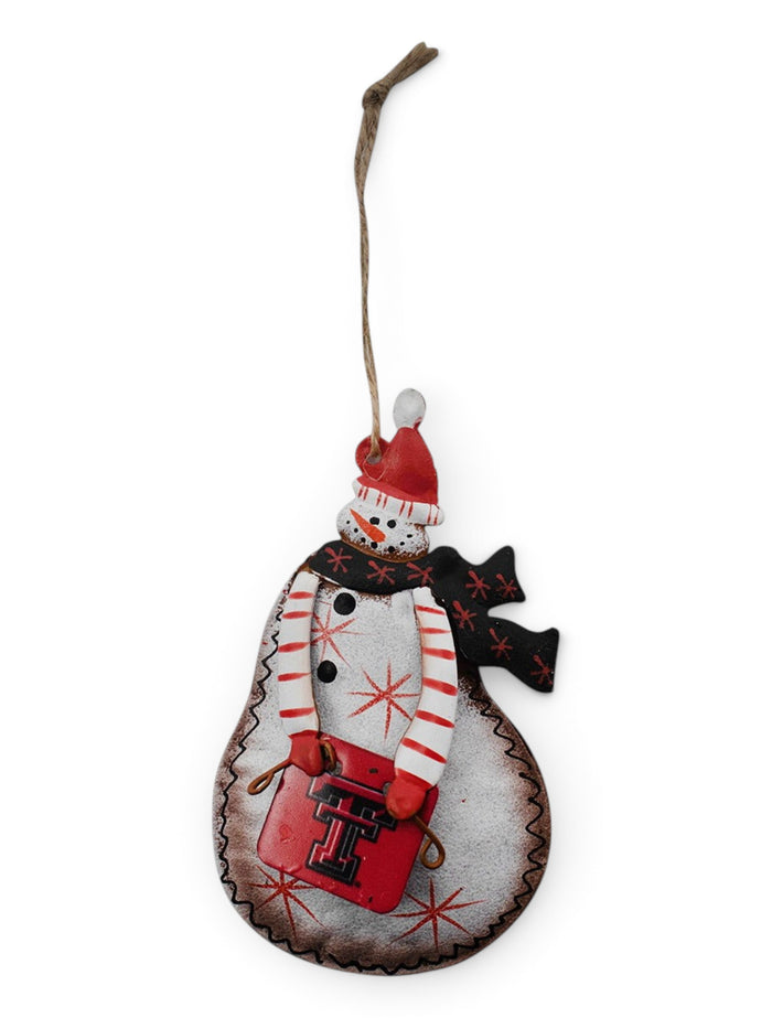 Texas Tech Red Raiders Snowman with Double T Sign Ornament – Front view