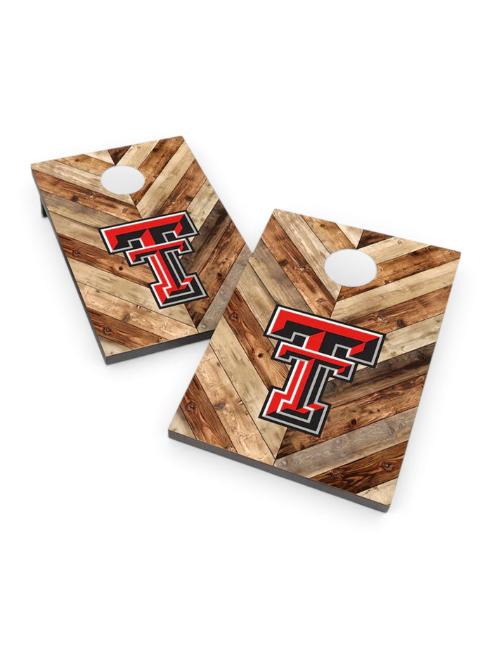 Texas Tech Red Raiders Solid Wood 2x3 Cornhole Board Set- "Hardwood Herringbone" – Front view