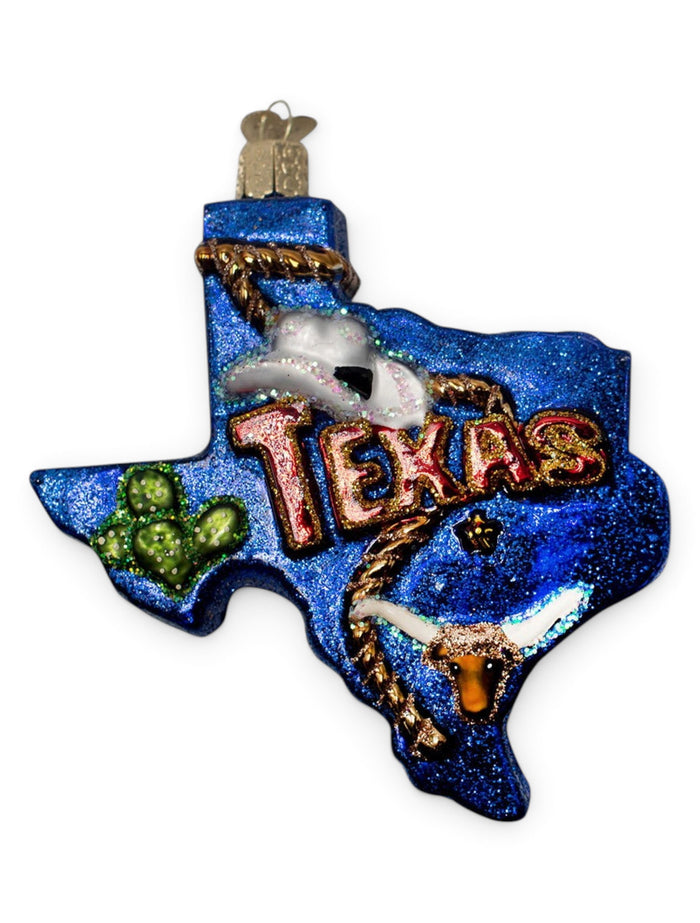 Texas Tech Red Raiders Texas State of Texas Glass Blown Ornament – Front view