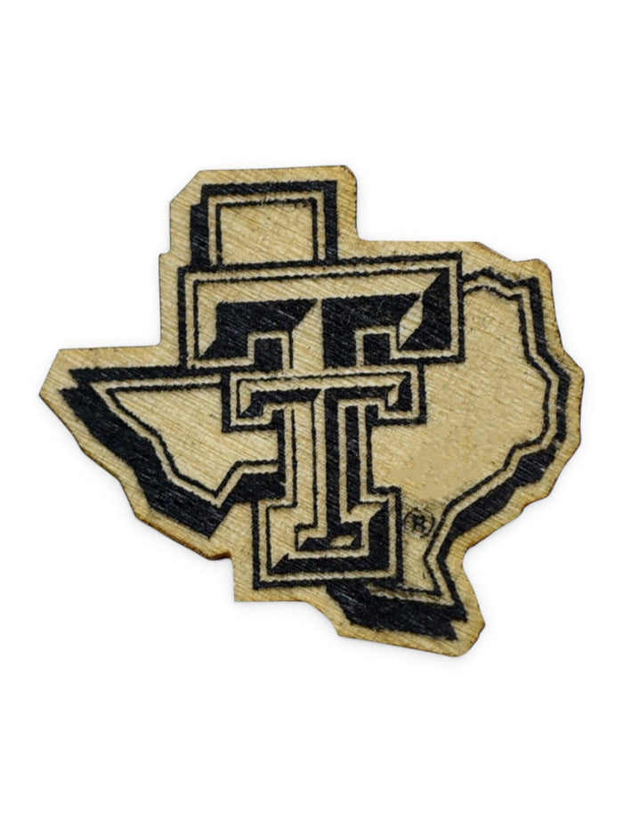 Texas Tech Red Raiders Texas Tech Pride Logo Wooden Lapel Pin – Front view