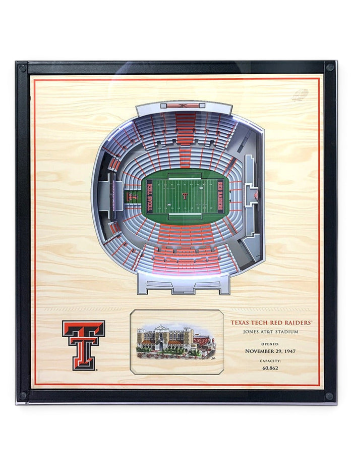 Texas Tech Red Raiders Three-Dimensional Twenty-Five-Layer View of Jones AT&T Stadium Lighted End Table – Front view