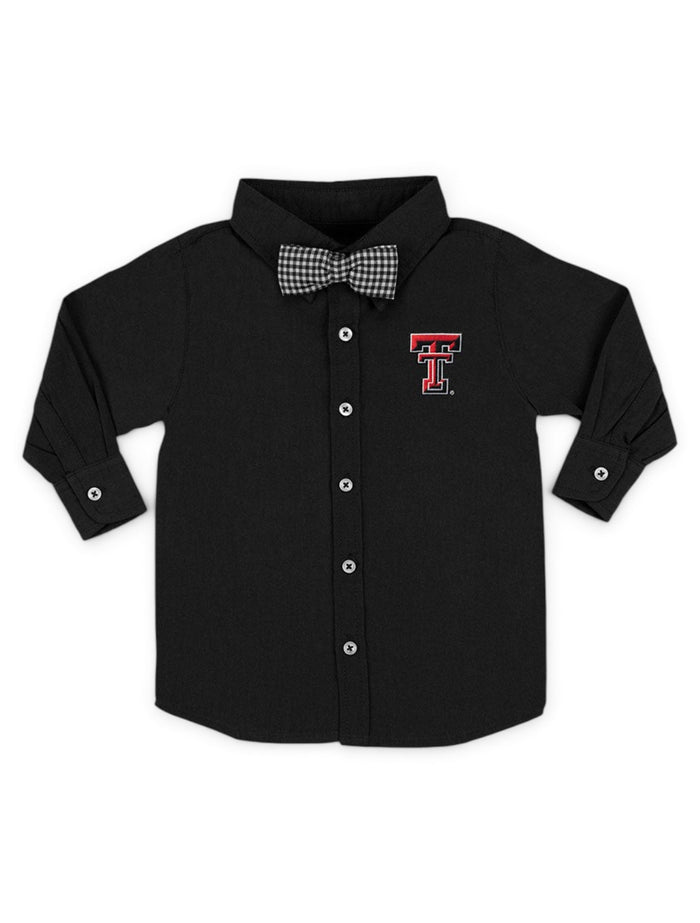 Texas Tech Red Raiders Toddler Solid Button Down Shirt with Gingham Bowtie – Front view