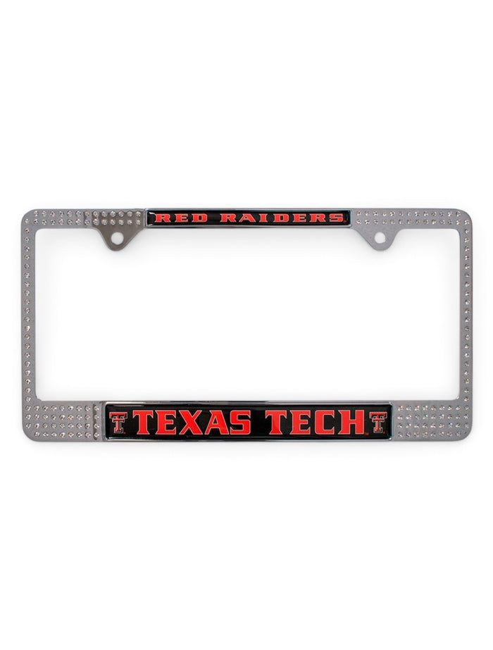 Texas Tech Red Raiders with Rhinestone License Plate Frame – Front view