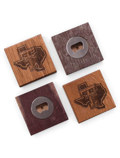 Texas Tech Red Raiders Wood Bottle Opener Coaster Set – Front view