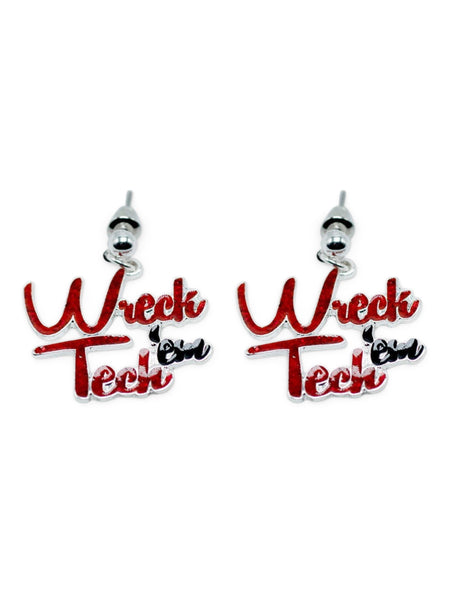 Texas Tech Red Raiders "Wreck Em" Earrings – Front view
