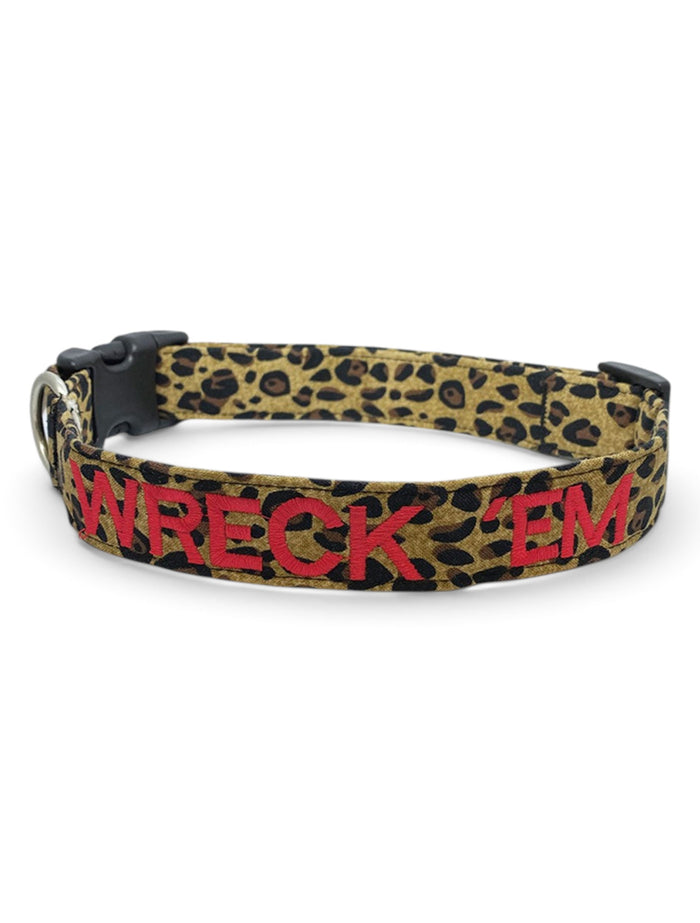 Texas Tech Red Raiders Wreck' Em "Leopard" Print Dog Collar – Front view