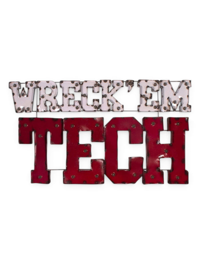 Texas Tech Red Raiders Wreck 'Em Tech Illuminated Metal Sign – Front view