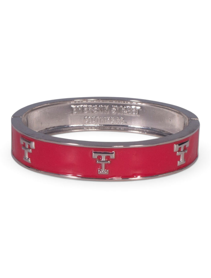 Texas Tech Repeating Double T on Red Bangle Bracelet – Front view